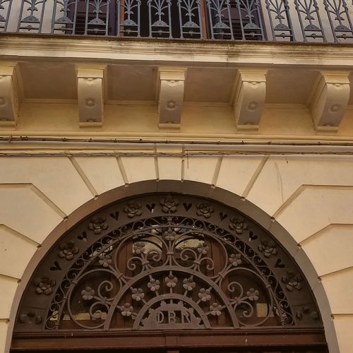 Main entrance to the wine and olive oil production area, showing the initials of the original owner - DBR, De Benedetto Rocco